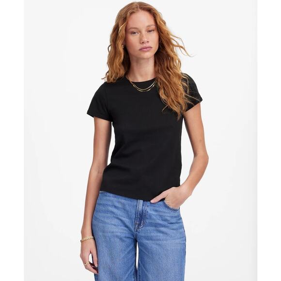 Madewell Essential Slim Tee WMNS L Black Lightweight Cotton Stretch Short Sleeve - Picture 1 of 8